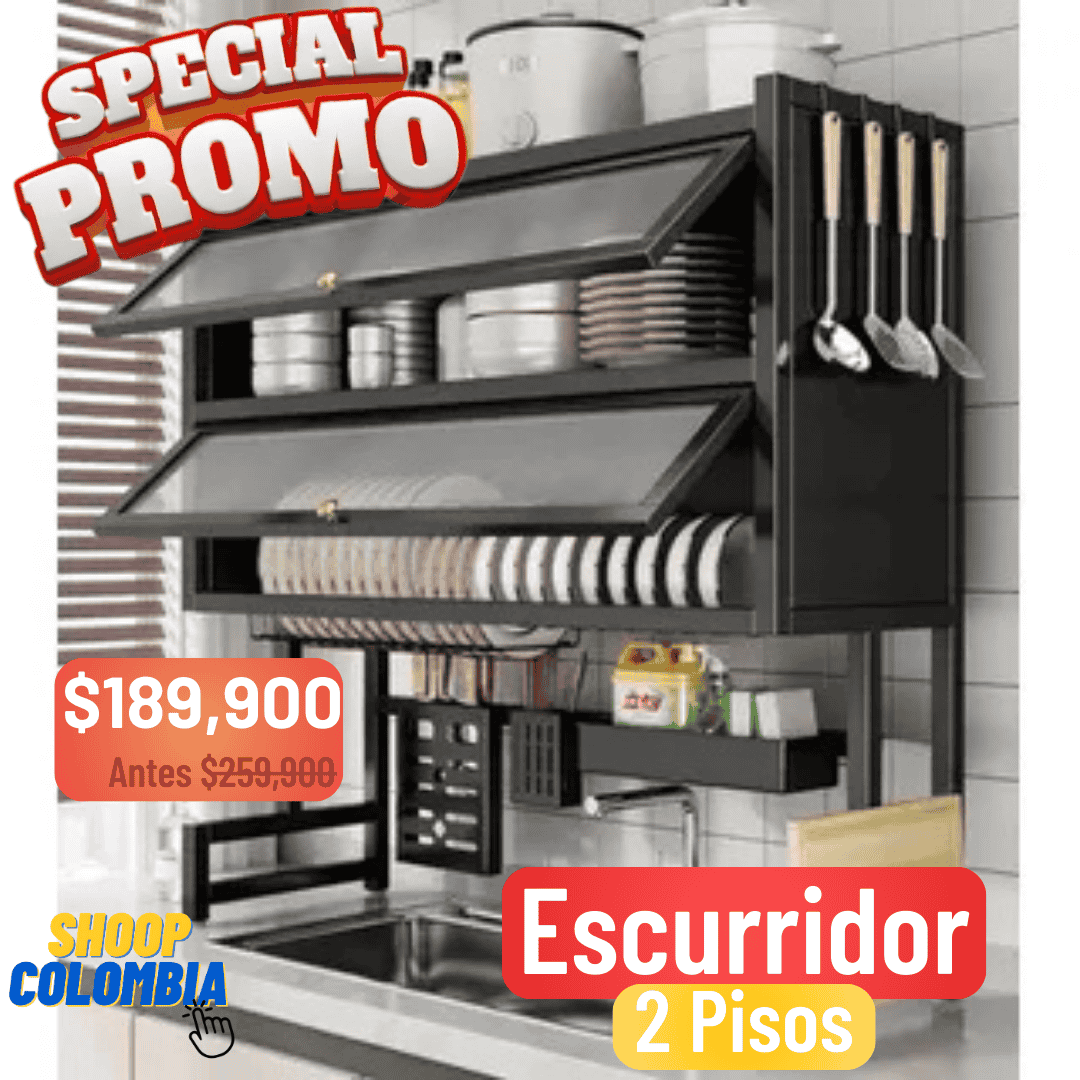 Escurridor de platos doble nivel con tapa || Olvídate de los regueros de agua. Vive con orden y paz.