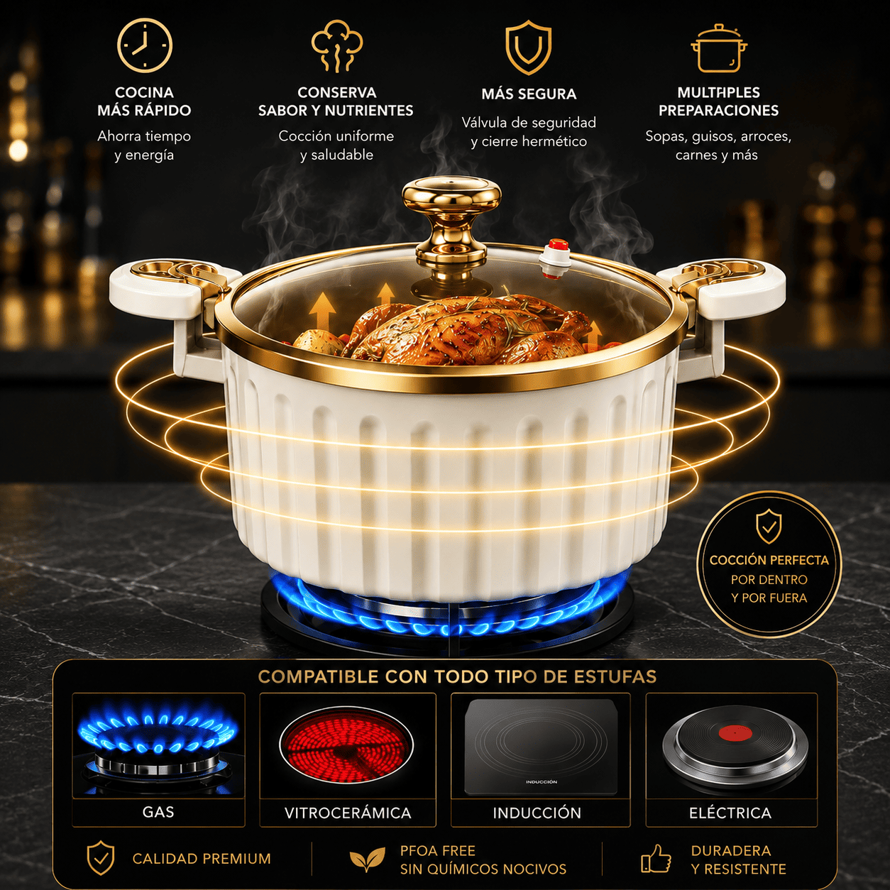 RAPIPOT® OLLA A MICRO PRESION DE ACERO ANTIADHERENTE || OLVIDATE DE PASAR HORAS COCINANDO, COCINA MUCHO MAS RAPIDO.
