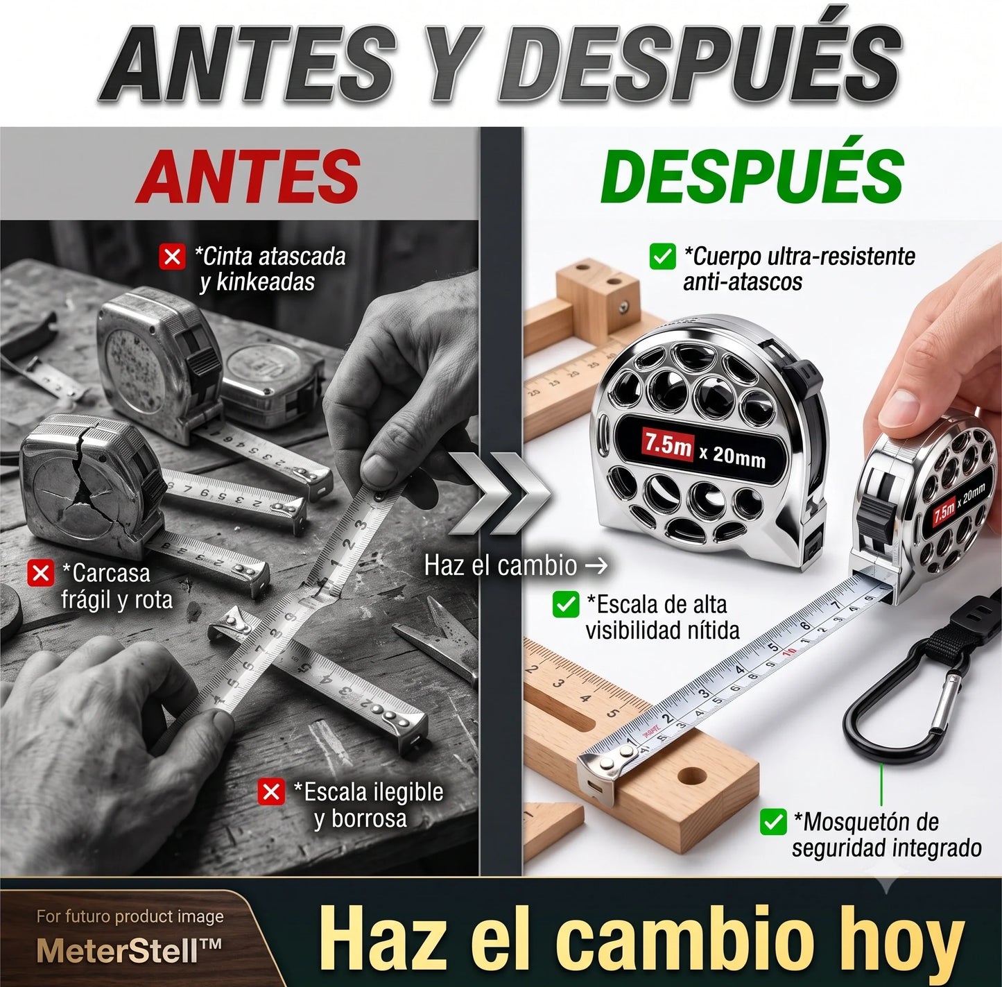 Cinta métrica de alta resistencia 7.5m 25mm || MeterStell™