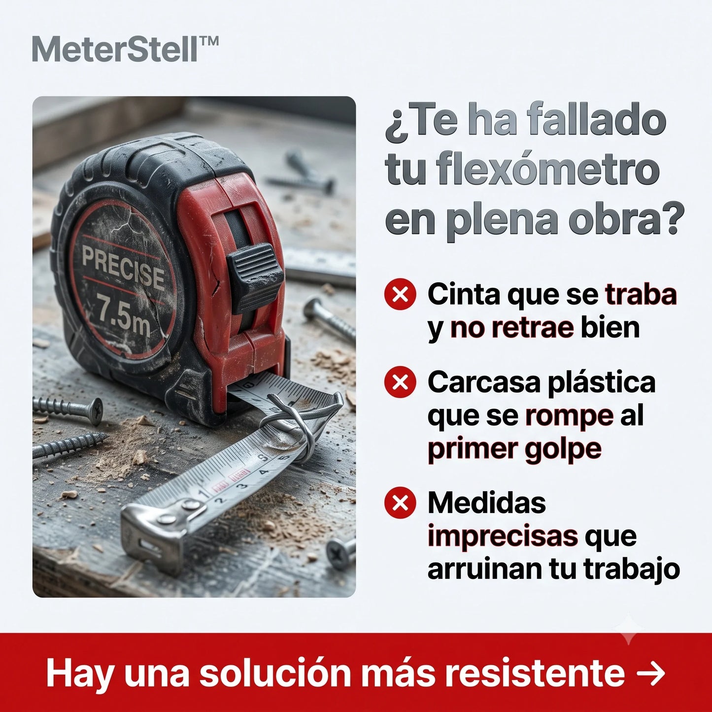 Cinta métrica de alta resistencia 7.5m 25mm || MeterStell™
