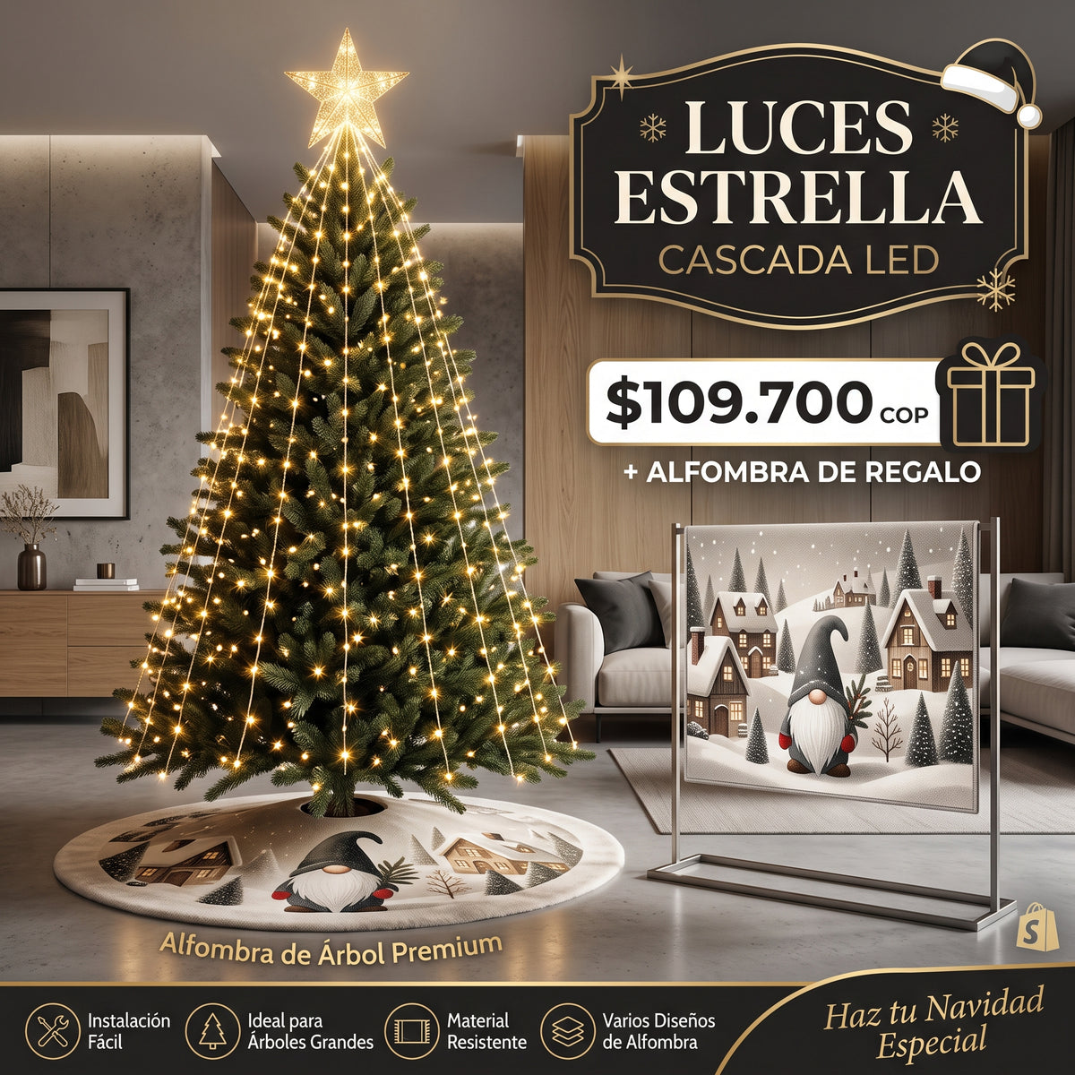 Luces Estrella Cascada Y Tapete Navidad