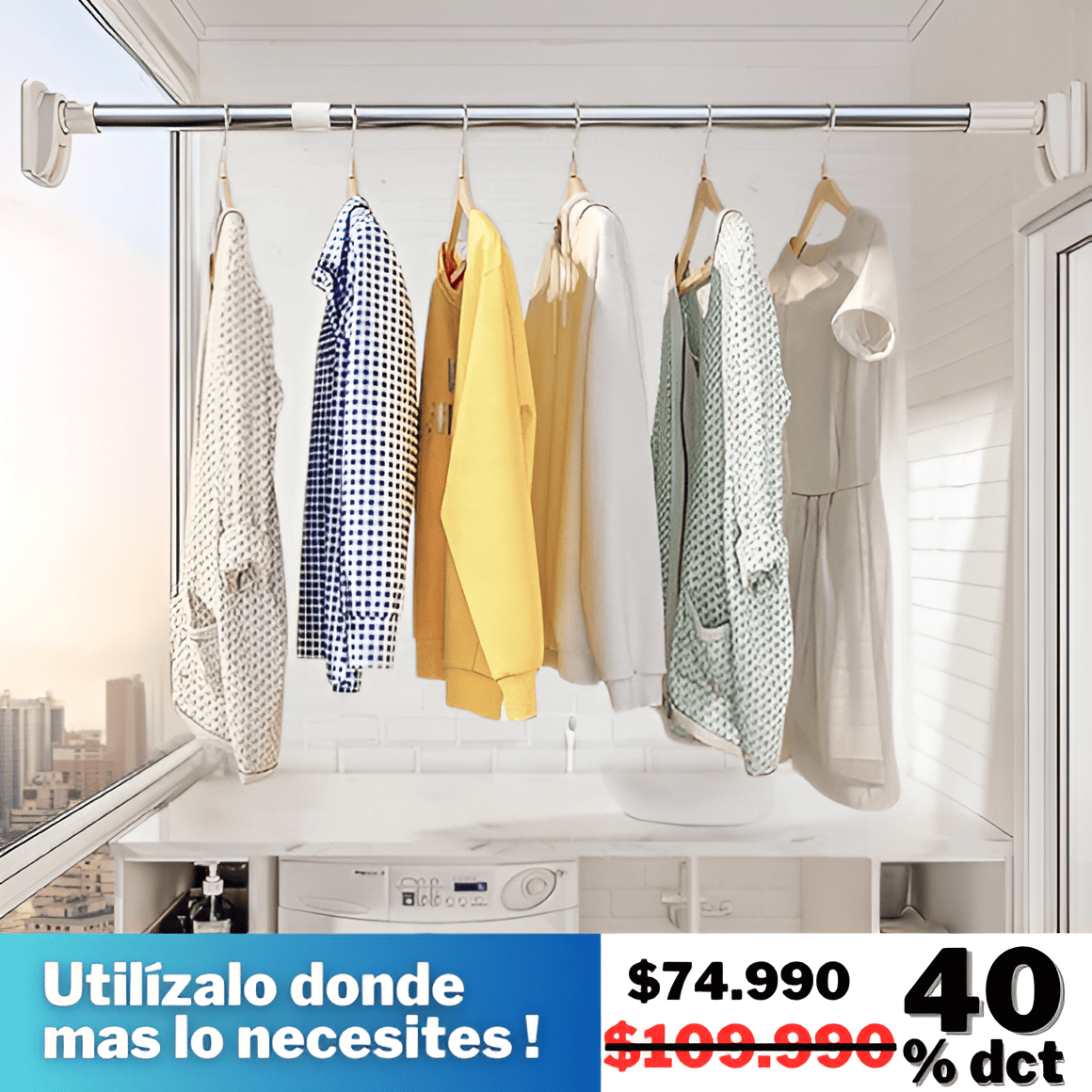 BARRA EXTENSIBLE SIN PERFORACION DORMITORIO, BAÑO, ROPA, CORTINA || 0.90 A 1.60 METROS