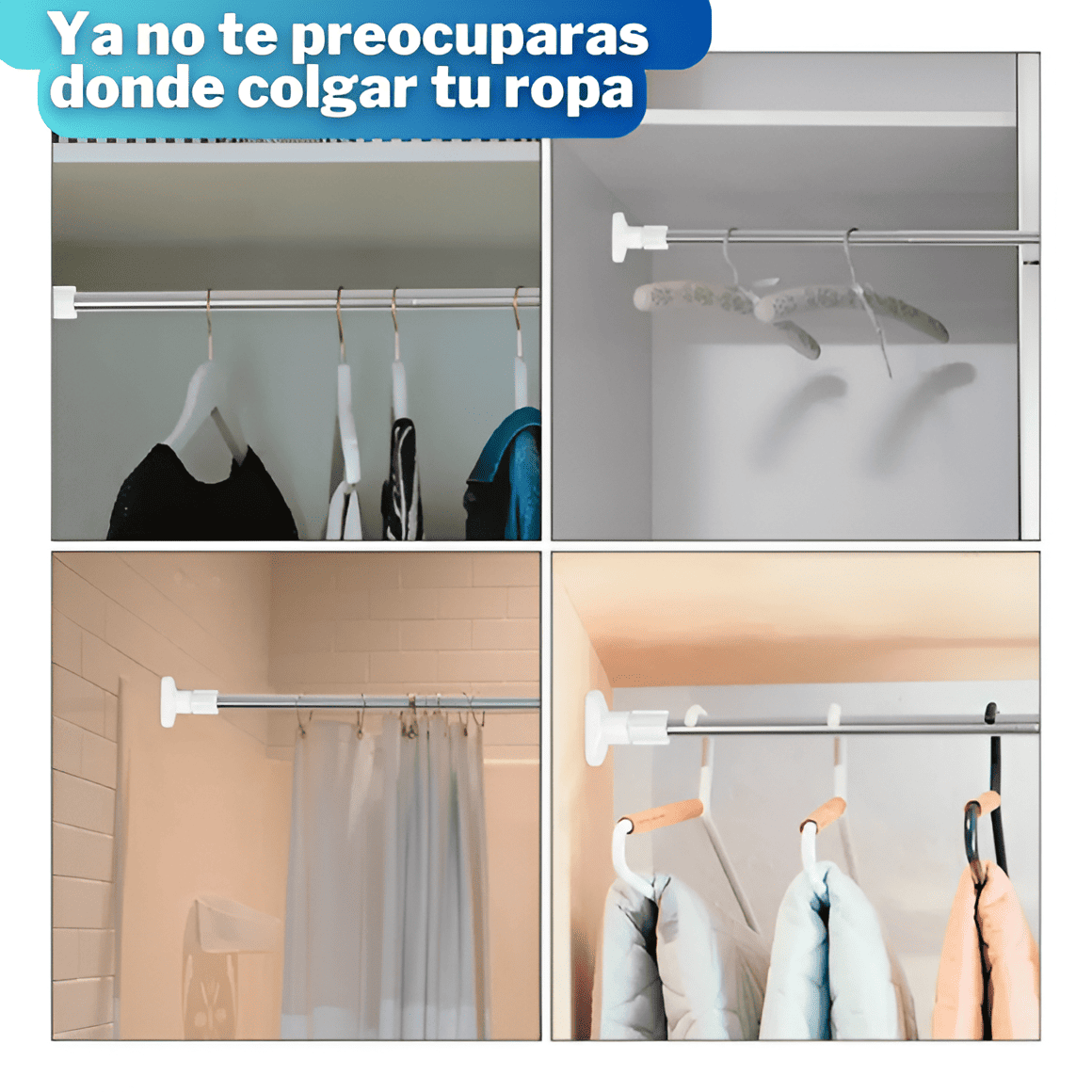 BARRA EXTENSIBLE SIN PERFORACION DORMITORIO, BAÑO, ROPA, CORTINA || 0.90 A 1.60 METROS