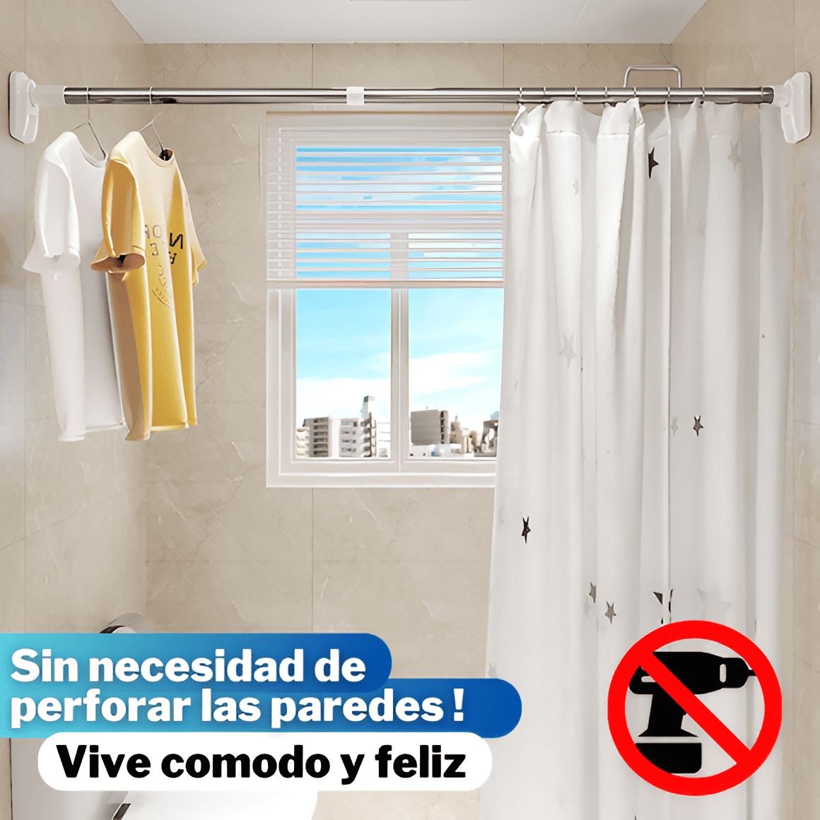 BARRA EXTENSIBLE SIN PERFORACION DORMITORIO, BAÑO, ROPA, CORTINA || 0.90 A 1.60 METROS